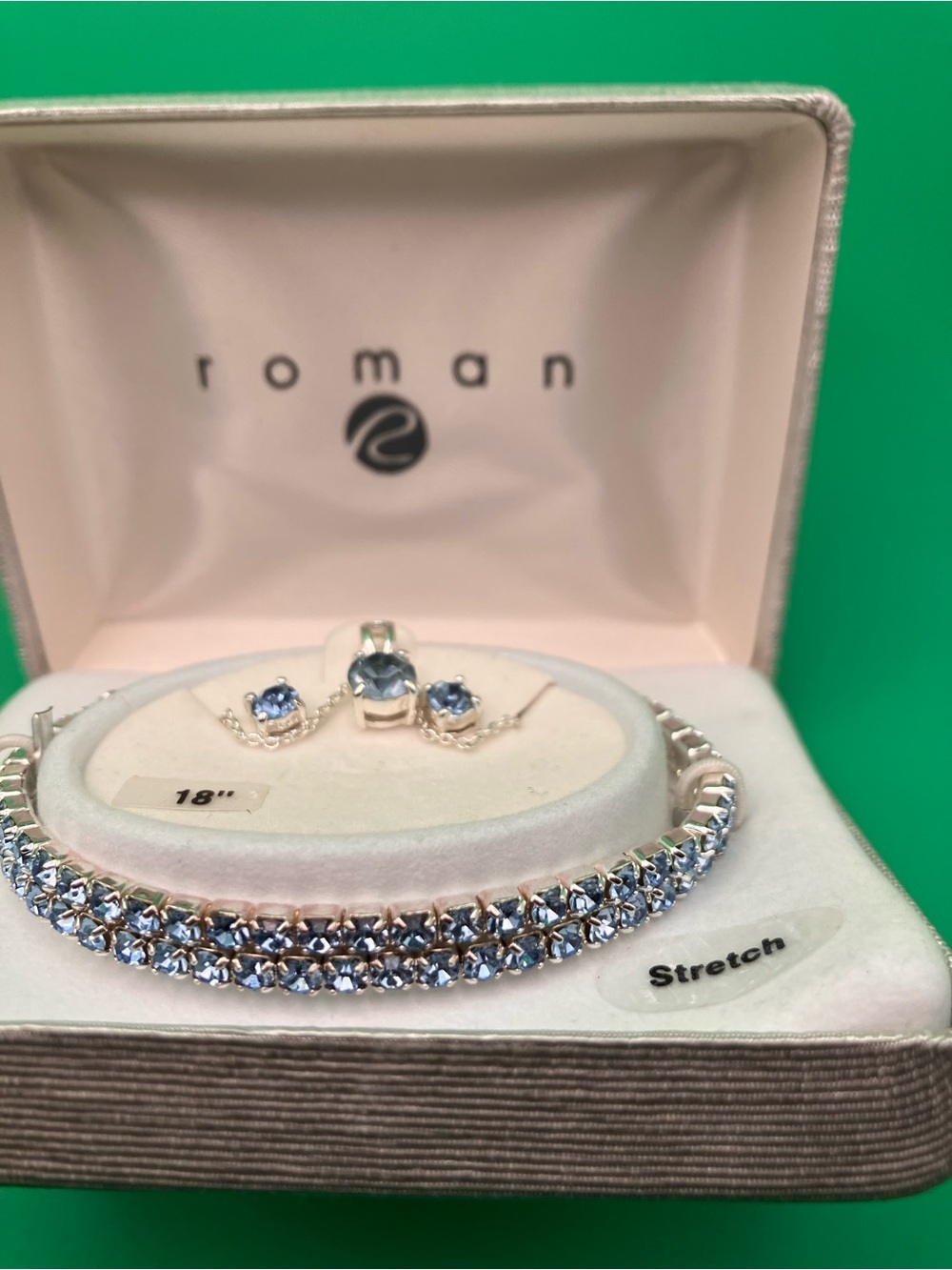 Roman Silver-Tone Light Blue Crystal Stretch Bracelet Set